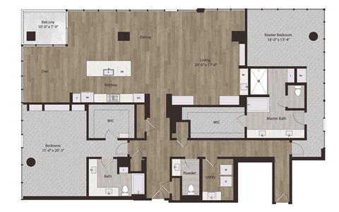 Floor plan for 2 beds, 2.5 baths, 2880 sqft